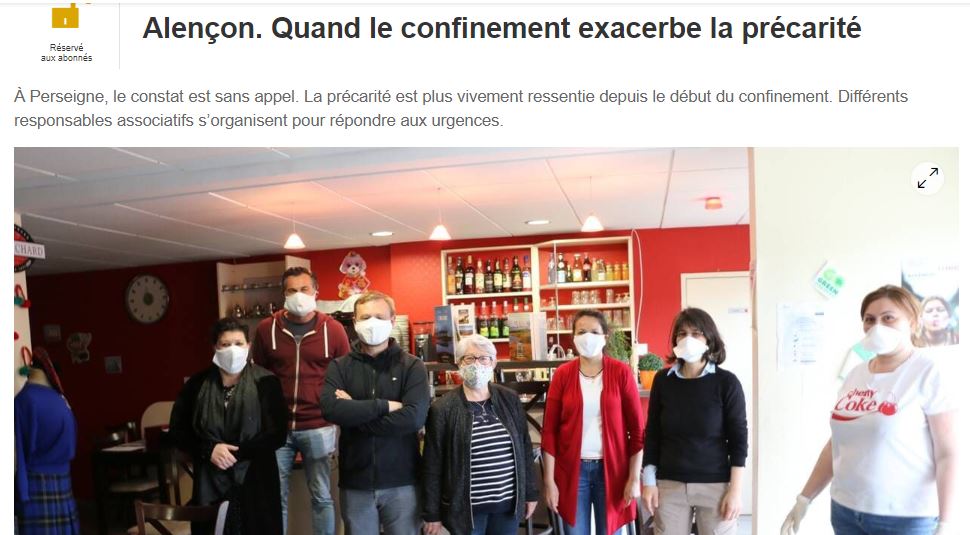 Quand le confinement exacerbe la précarité – Article Ouest France 06/05/2020